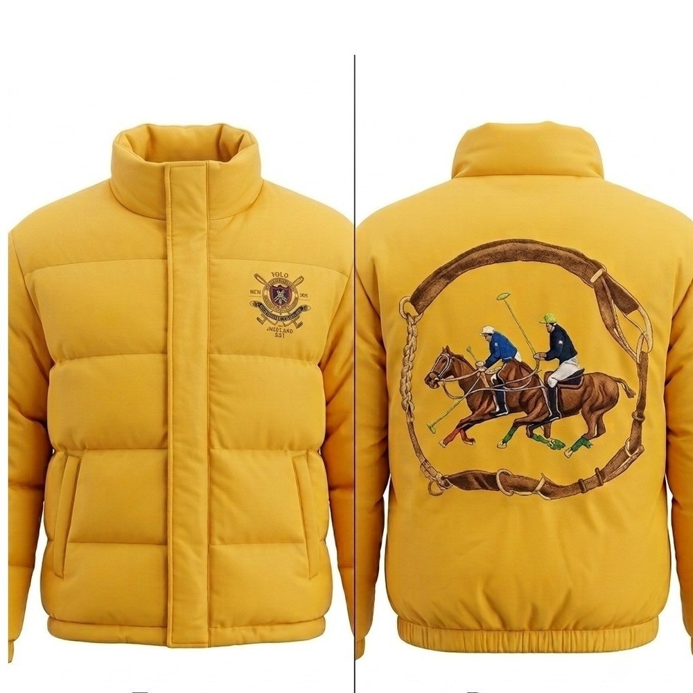 Polo Ralph Lauren Performance Yellow Puffer Down Jacket Crest Graphic Men M NWT